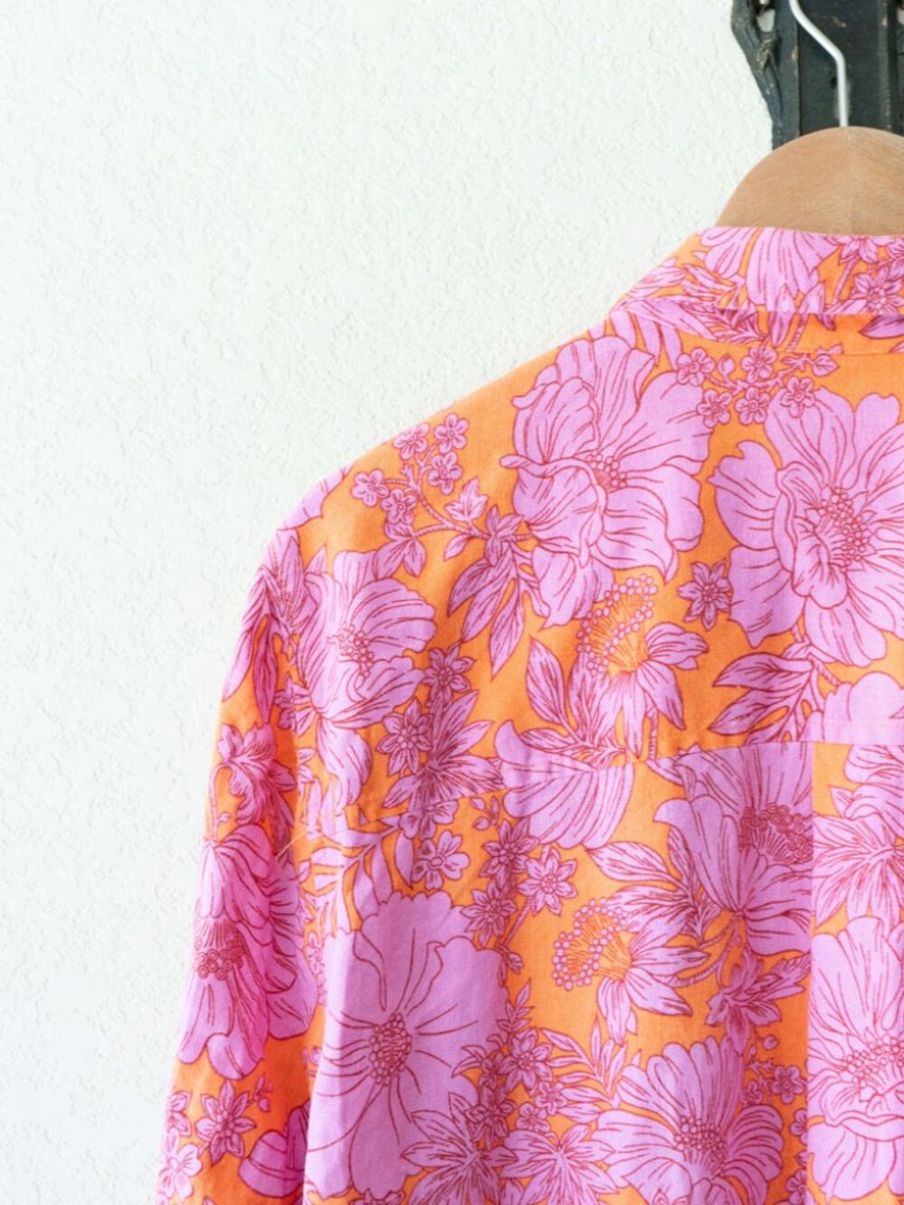 Universal Thread Floral Linen Blend Button Shirt XL Pink Orange Long Sleeve Top - Picture 10 of 13